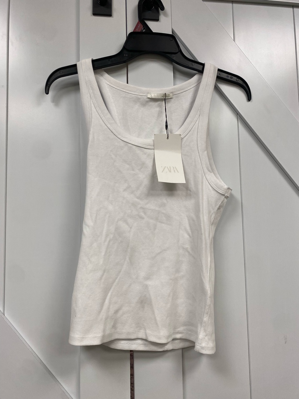 Zara White Ribbed Tank Top - Slim Fit
